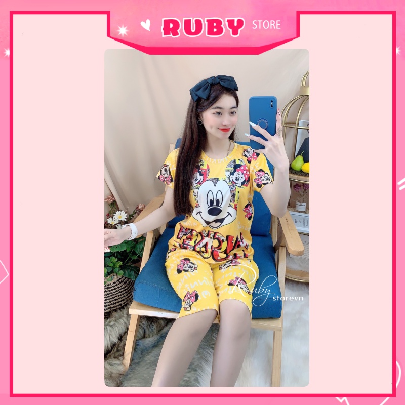 Đồ bộ nữ mặc nhà in hình Mickey đáng yêu chất thun mềm mịn Free Size Dưới 47KG  ❤ Rubystorevn