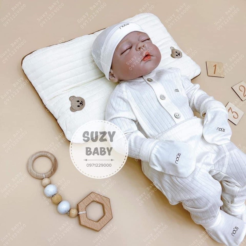 Bộ quần áo cài thẳng nous trăngs sọc cho bé từ 0-3m đến 9-12m