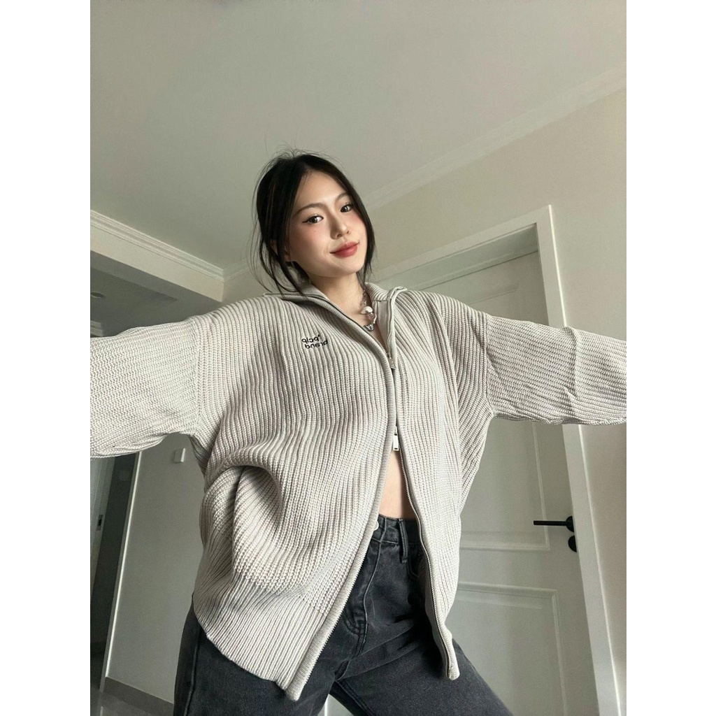 Áo Khoác Cardigan Dáng Rộng Cao Cấp Màu Xám Thuần Khiết Phong Cách Đường Phố Mỹ Cổ Điển Hợp Thời Trang Cho Nữ