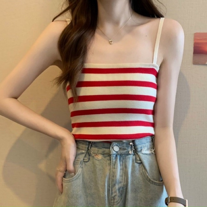 Áo 2 Dây Nữ - Croptop Thun Len Kẻ Ngang siêu đẹp