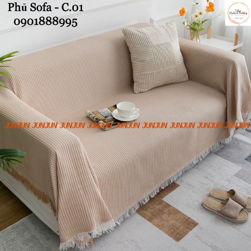 (1)TH Phủ sofa/Thảm trải sofa/thảm trải sàn vải Sợi Cotton &amp; Lanh Morandi