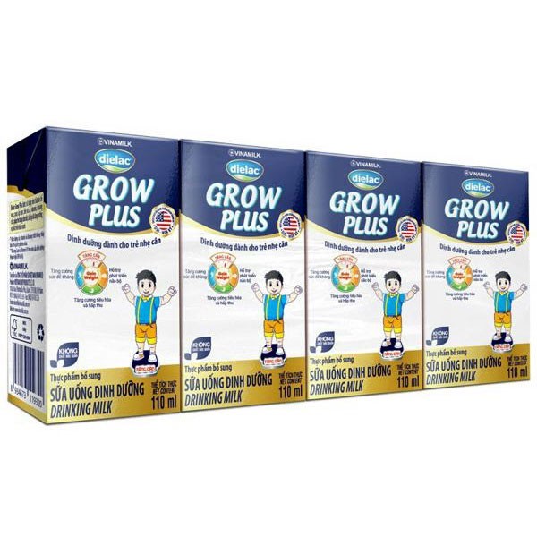 SỮA BỘT PHA SẴN DIELAC GROW PLUS (XANH) 110ML - LỐC 4 HỘP X 110ML