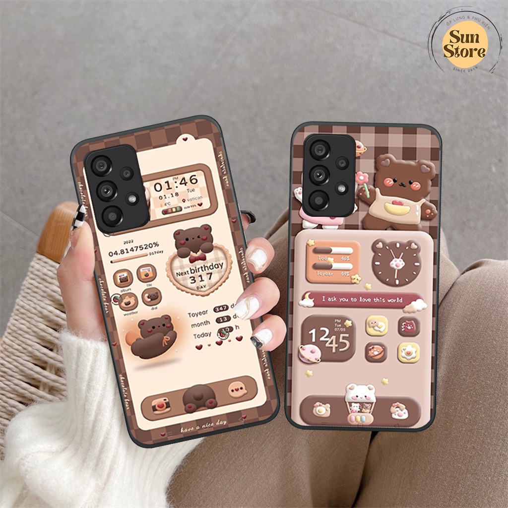 Ốp lưng Samsung A13/ A23/ A33/ A53/ A73 hoạ tiết 3D nền kẻ caro, gấu đáng yêu viền dẻo
