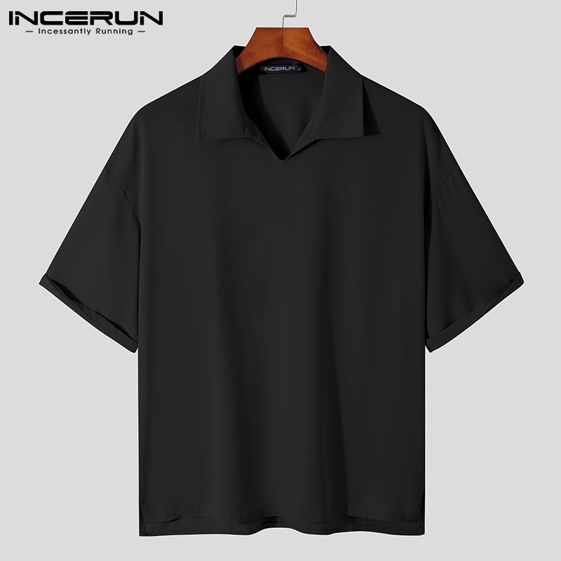Áo thun Polo INCERUN tay ngắn dáng rộng trẻ trung với 4 màu cá tính dành cho nam