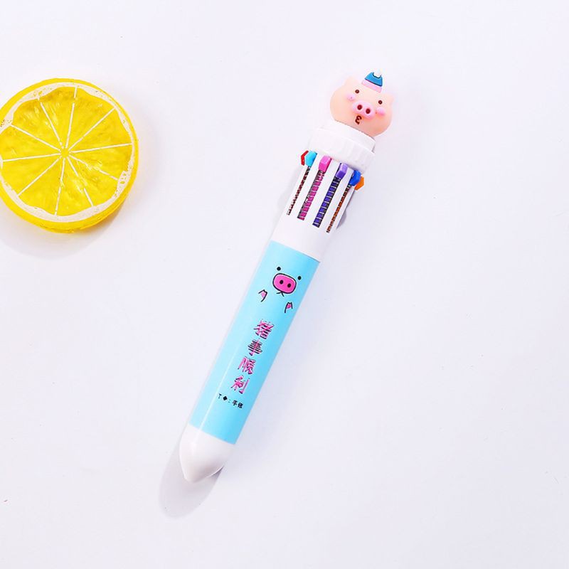 Bút bi nhiều màu 10 trong 1 phối hình heo con xinh xắn