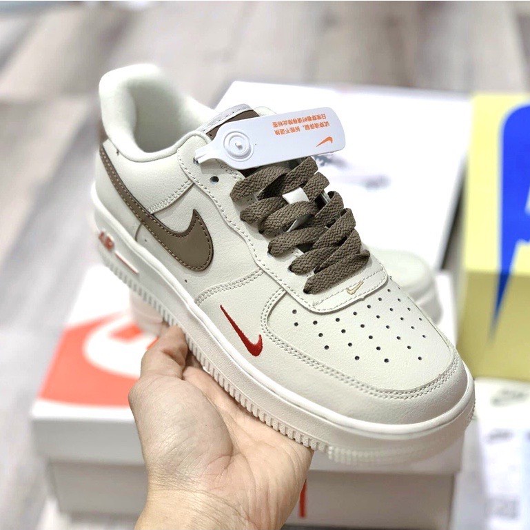Giày Air Force 1 nâu trắng, AF1 vệt nâu hàng 99% S.Cấp tặng tất box, full box bill