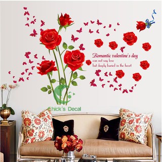 Decal dán tường hình hoa hồng đỏ