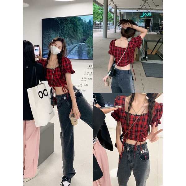ÁO CROPTOP SỌC CARO ĐỎ