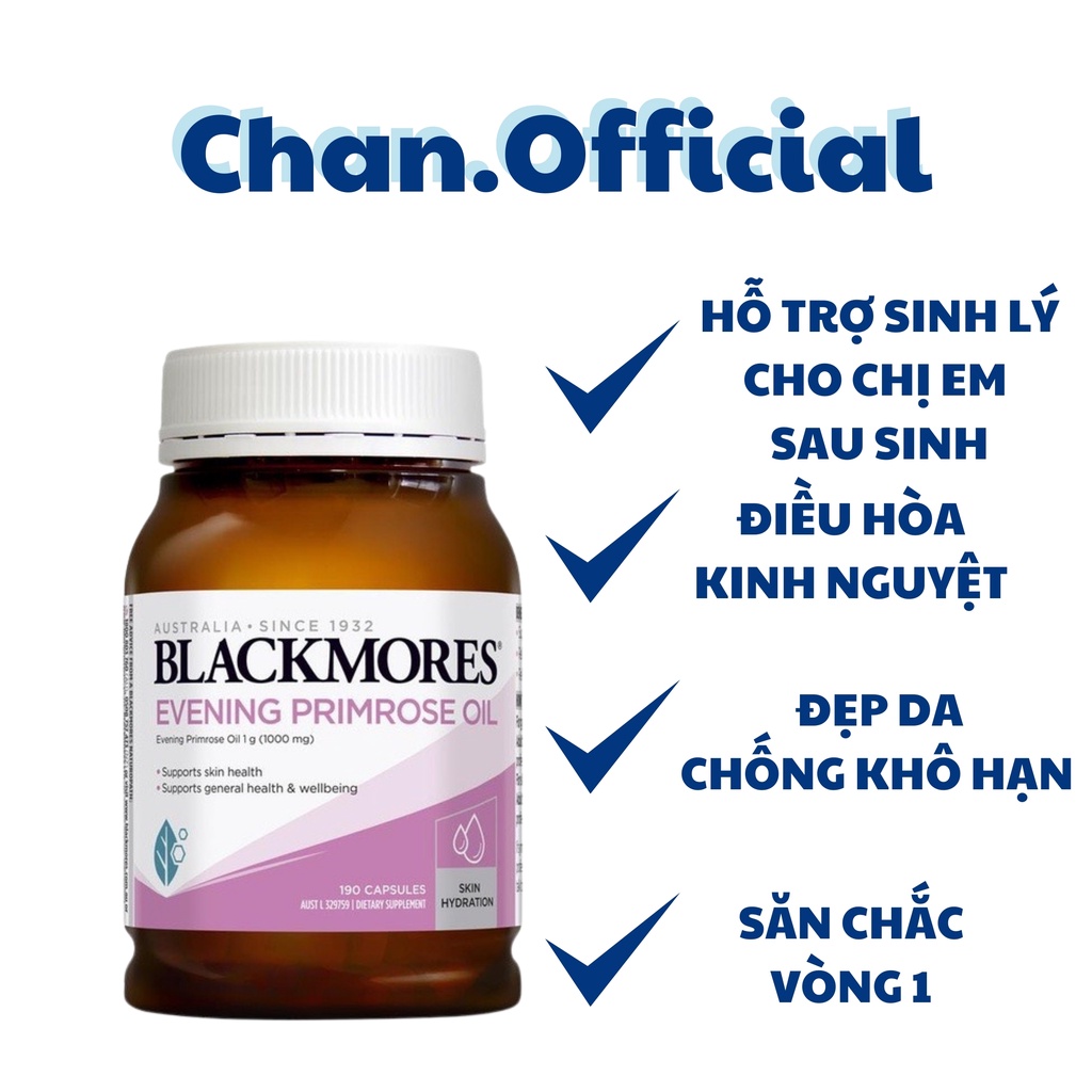 Tinh dầu hoa anh thảo đẹp da tóc, viên uống cân bằng nội tiết tố Blackmores Evening Primrose Oil Úc 190 viên