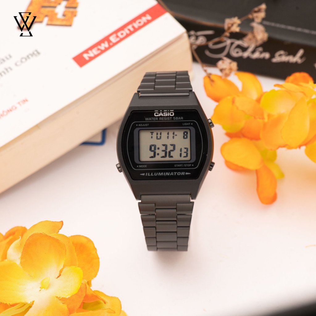 Đồng Hồ Điện Tử Nam Casio WATCHSTORE B640WB-1ADF Thiết Kế Mặt Kính Vuông Nhựa 35mm, Dây Đeo Kim Loại Và Vỏ Nhựa Màu Đen