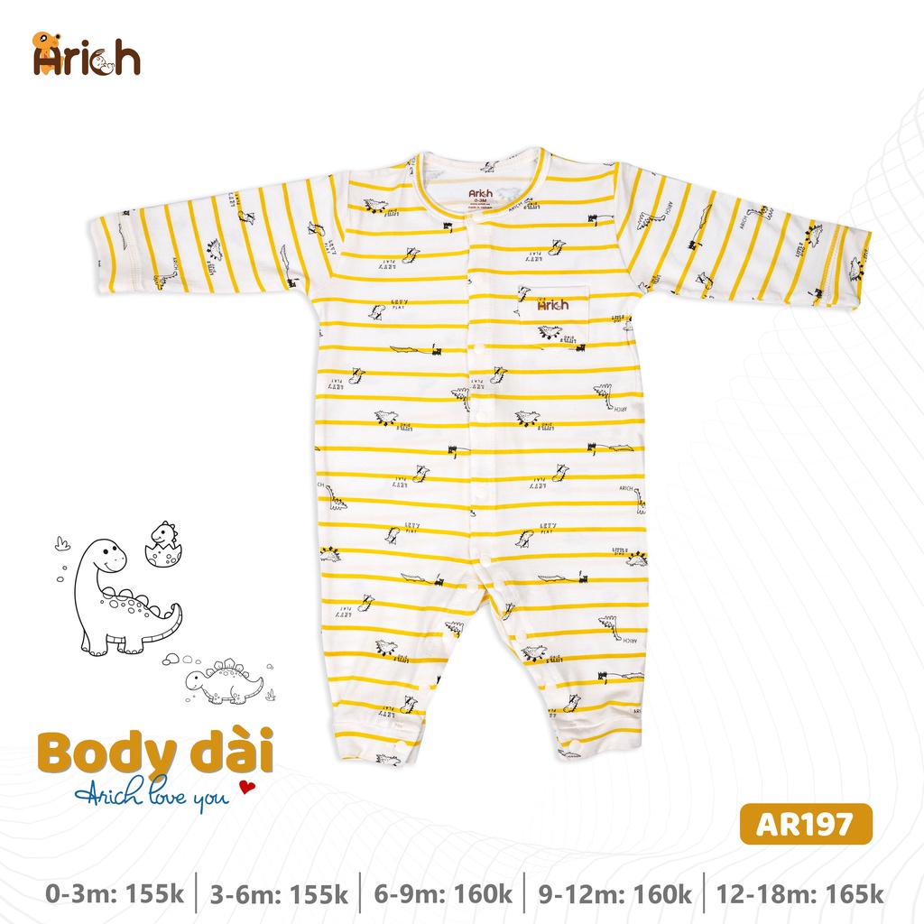 Newborn -18 tháng ,Bộ Body dài tay họa tiết Arich petit vải sợi tre cao cấp