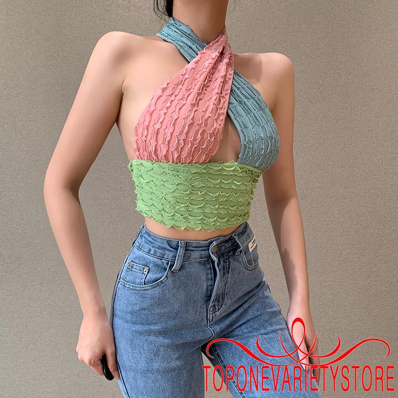  Áo Yếm Dây Đeo Chéo Sau Cổ Phối Màu Thời Trang Gợi Cảm Cho Nữ | BigBuy360 - bigbuy360.vn