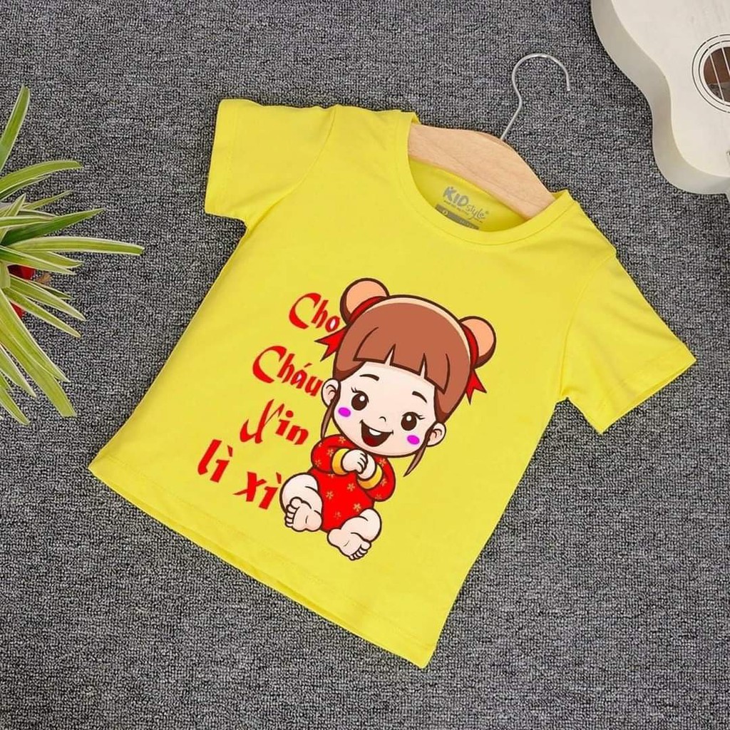 Mẫu áo thun in hình Cho Cháu Xin Lì Xì cute dành cho bé trai và bé gái  mặt diện tết 2022.