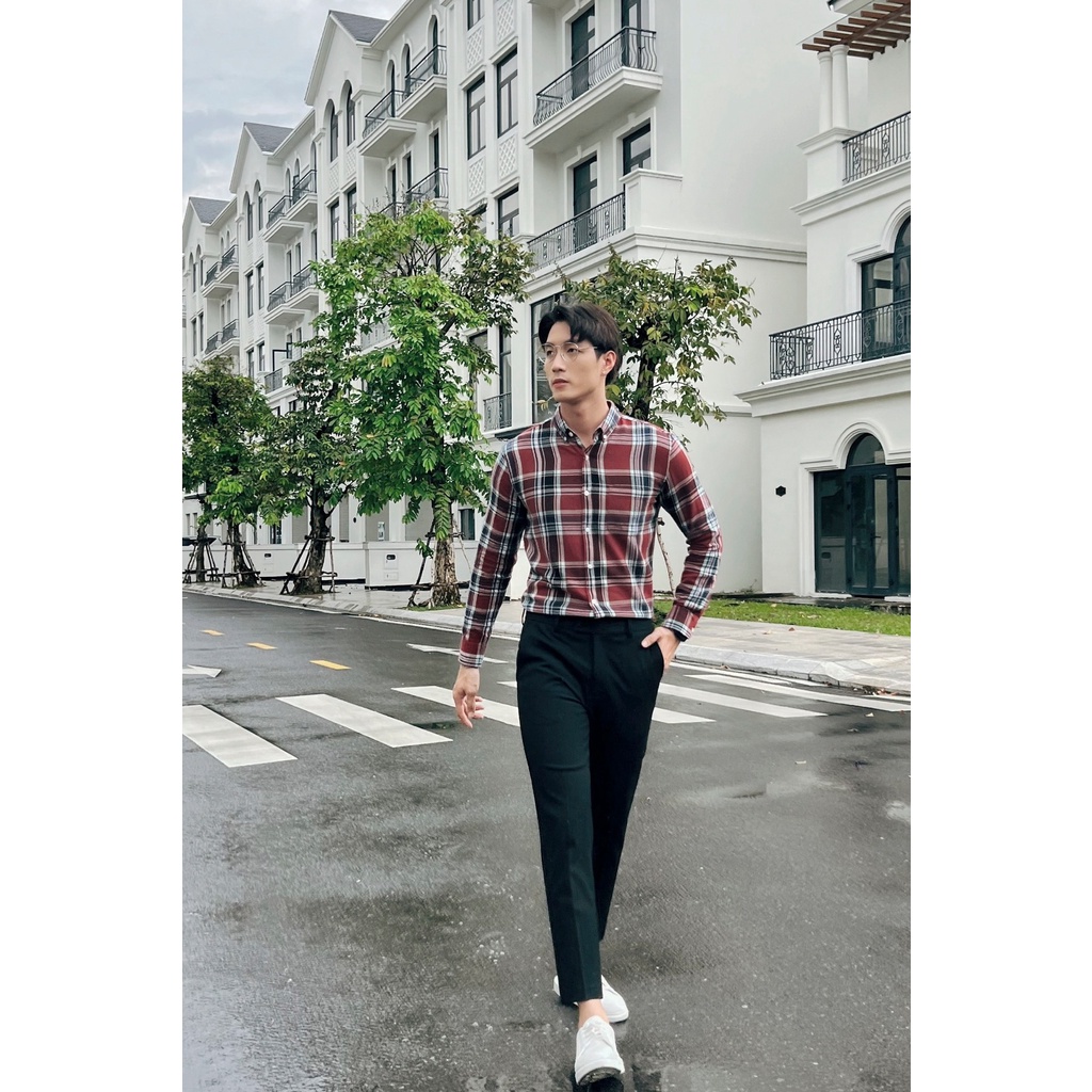 Áo Sơ Mi Nam Cao Cấp Phối Caro Đỏ Đen Red Black Checked Flannel Shirt BY COTTON