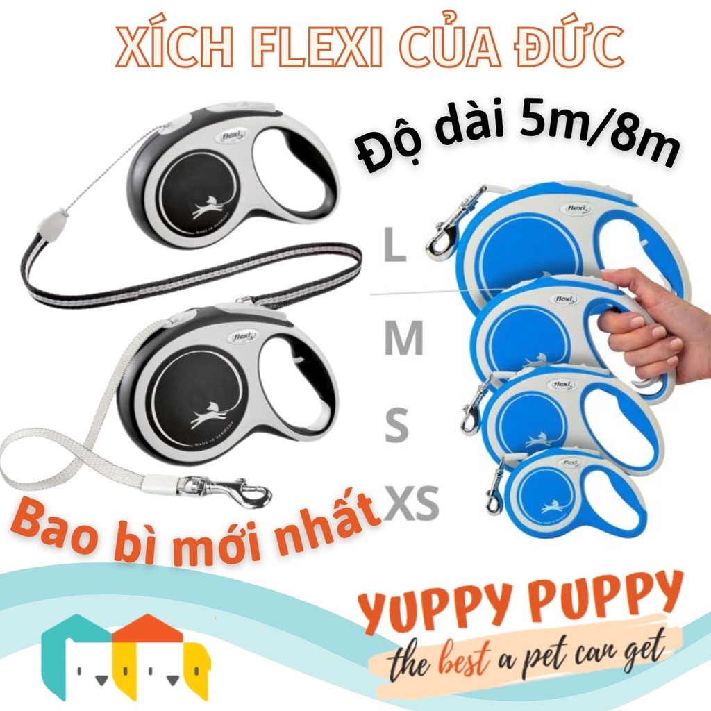 Flexi Dây xích dắt tự động các dòng New Classic / New Comforter chiều dài 5 m / 8 mét phù hợp chó &lt;12KG / 20KG / 50KG