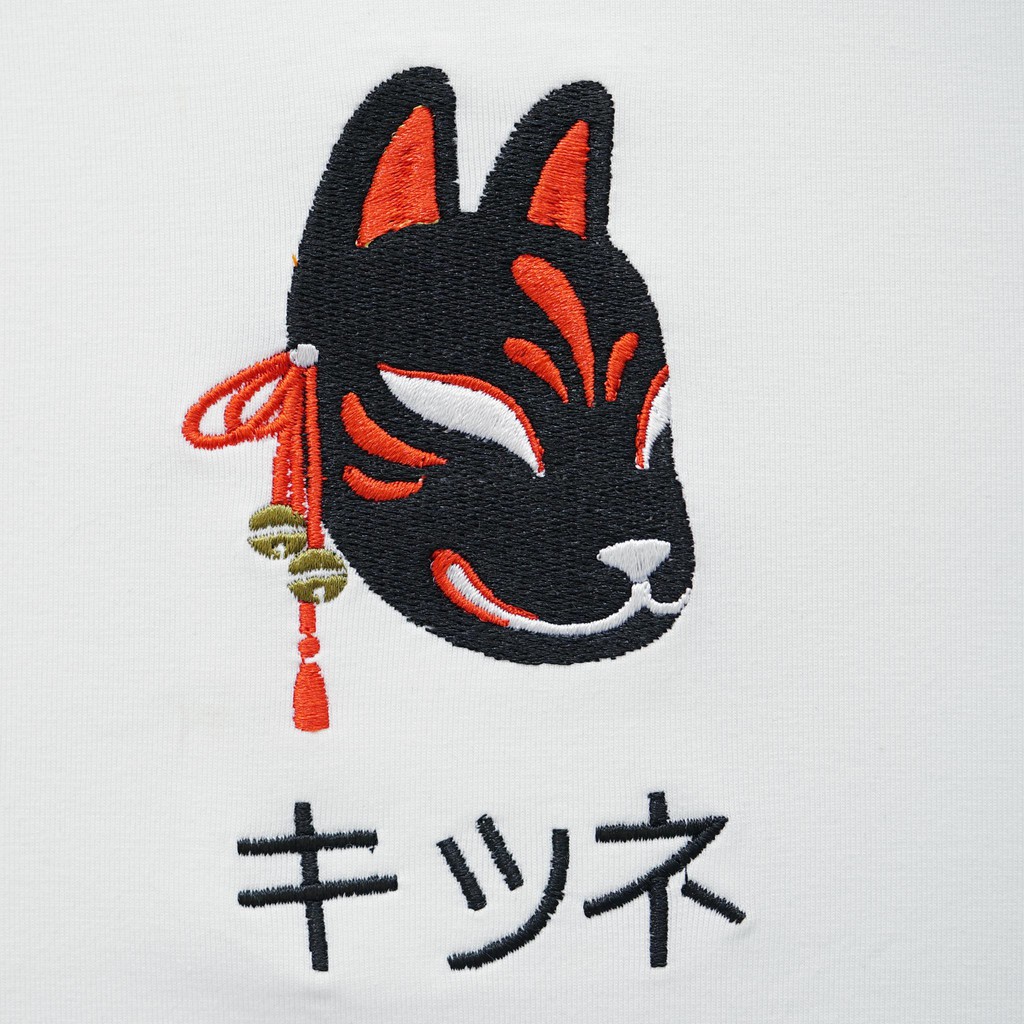 Áo Unisex MYO Vải Cotton Thêu Kitsune Trắng