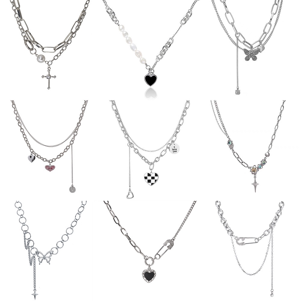 Vòng cổ Mạ Bạc 2K Mặt Hình Bướm / Bảng Chữ Thập / Trái Tim Đính Ngọc Trai Thời Trang Cho Nữ