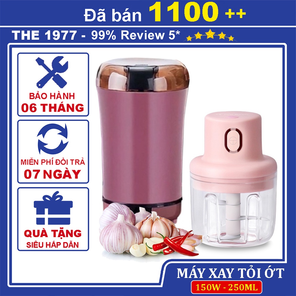 Máy xay tỏi ớt cầm tay mini cao cấp dung tích 250ML, Máy xay hạt khô, xay thịt đa năng lưỡi bằng thép không gỉ