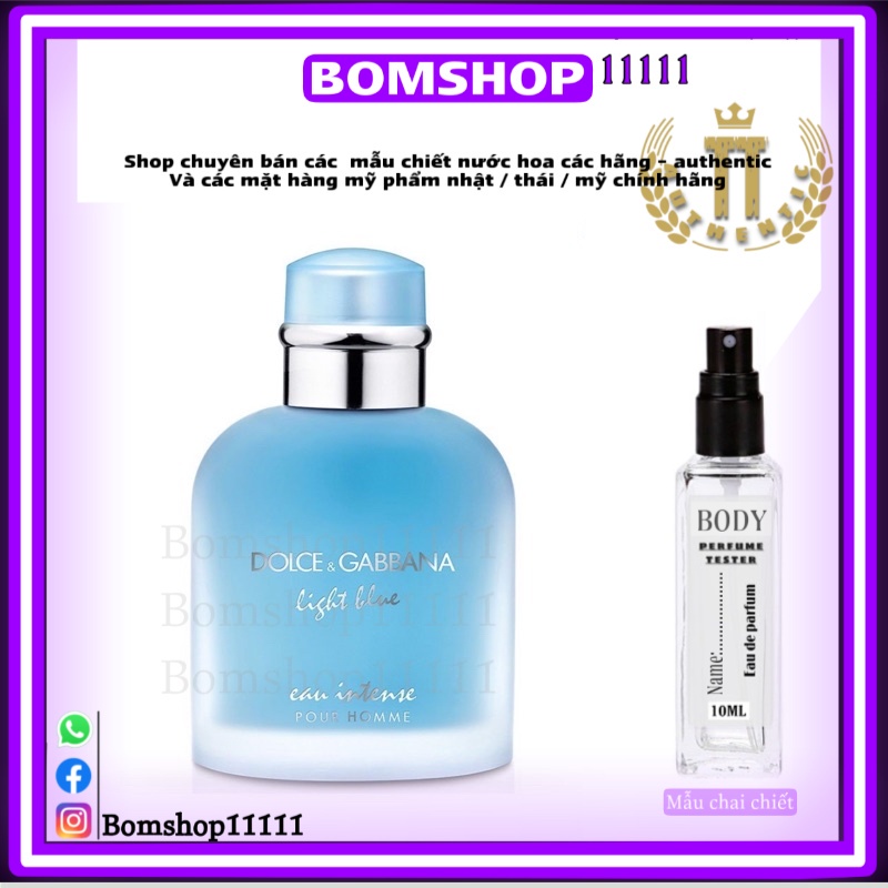Mẫu thử nước hoa dolce&gabbana light blue eau intense 10 ml dạng xịt -bomshop11111 | BigBuy360 - bigbuy360.vn