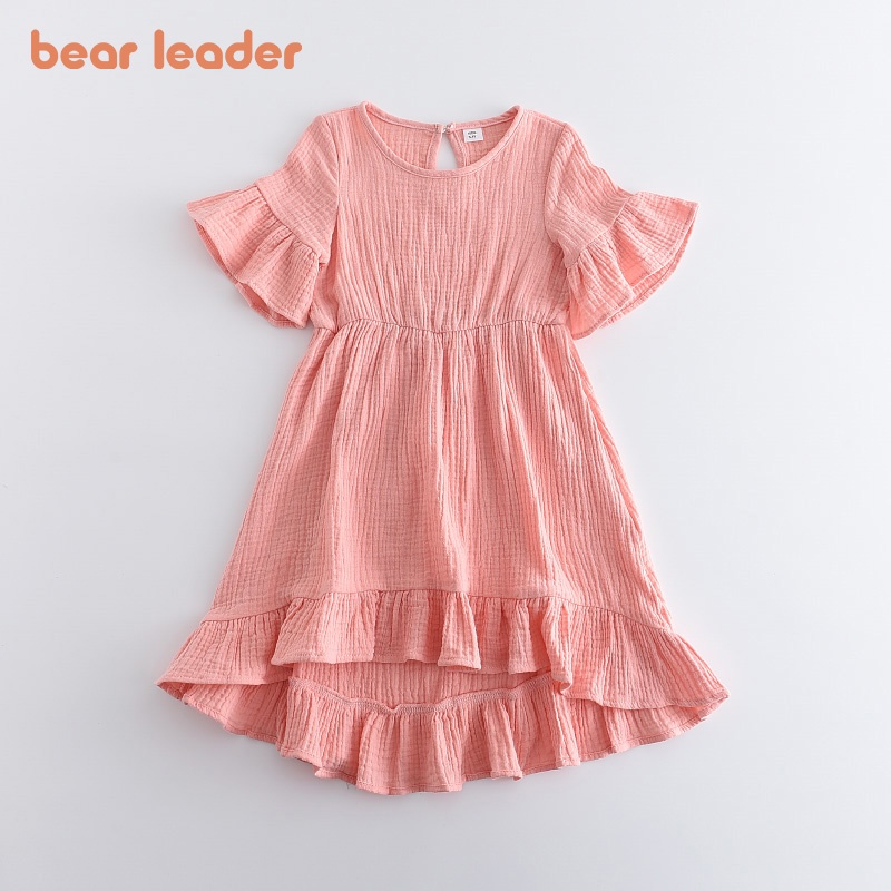 BEAR LEADER Đầm Công Chúa Tay Bèo Màu Trơn Thời Trang Mùa Hè Xinh Xắn Cho Bé Gái 2-8 Tuổi
