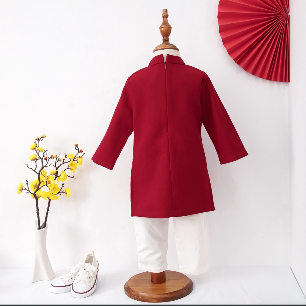 Áo dài bé trai ILABY phối tròn chất liệu nhung chéo - Lấy tăng 1 size với bảng size [14IB1423K2FT]