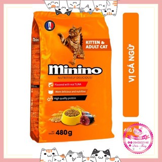 💟 [ HÀNG GIÁ RẺ ] 💕 Thức Ăn Hạt Khô Minino Vị Cá Ngừ Cho Mèo Mọi Lứa Tuổi 480g 🐱