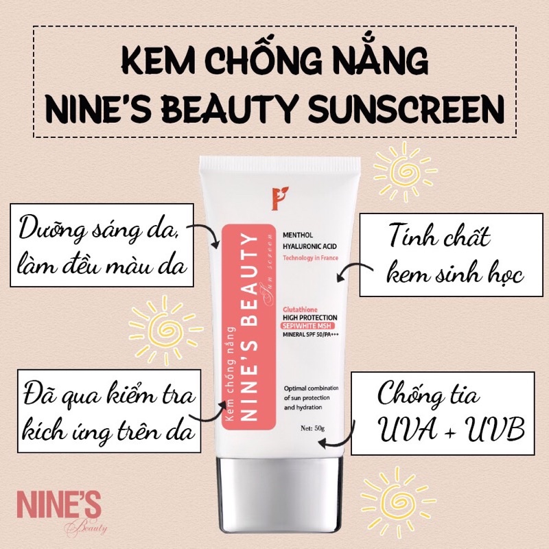 Kem chống nắng NINES BEAUTY SUNSCREEN hàng chuẩn kèm quà tặng