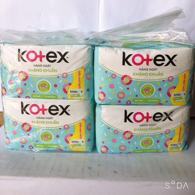 Băng vệ Kotex Hằng Ngày Kháng KhuẩnMỚI (8 gói 1 gói 20 miếng )