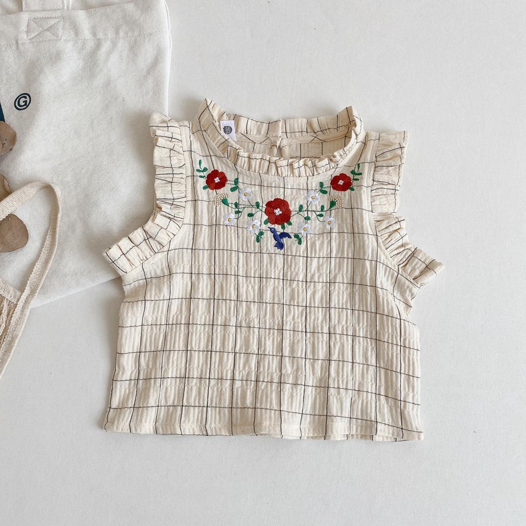 Áo Thun Không Tay Phối Ren Phong Cách Nhật Bản Hàn Quốc Mới Cho Bé Gái