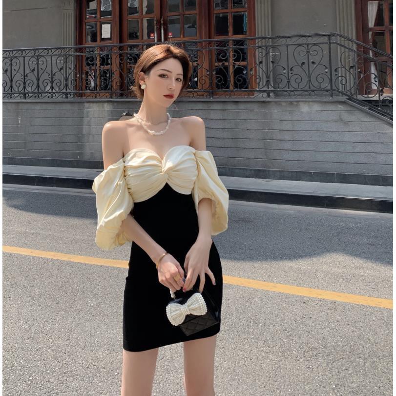 Đầm trễ vai tay phồng dáng ôm thời trang mùa hè quyến rũ cho nữ
