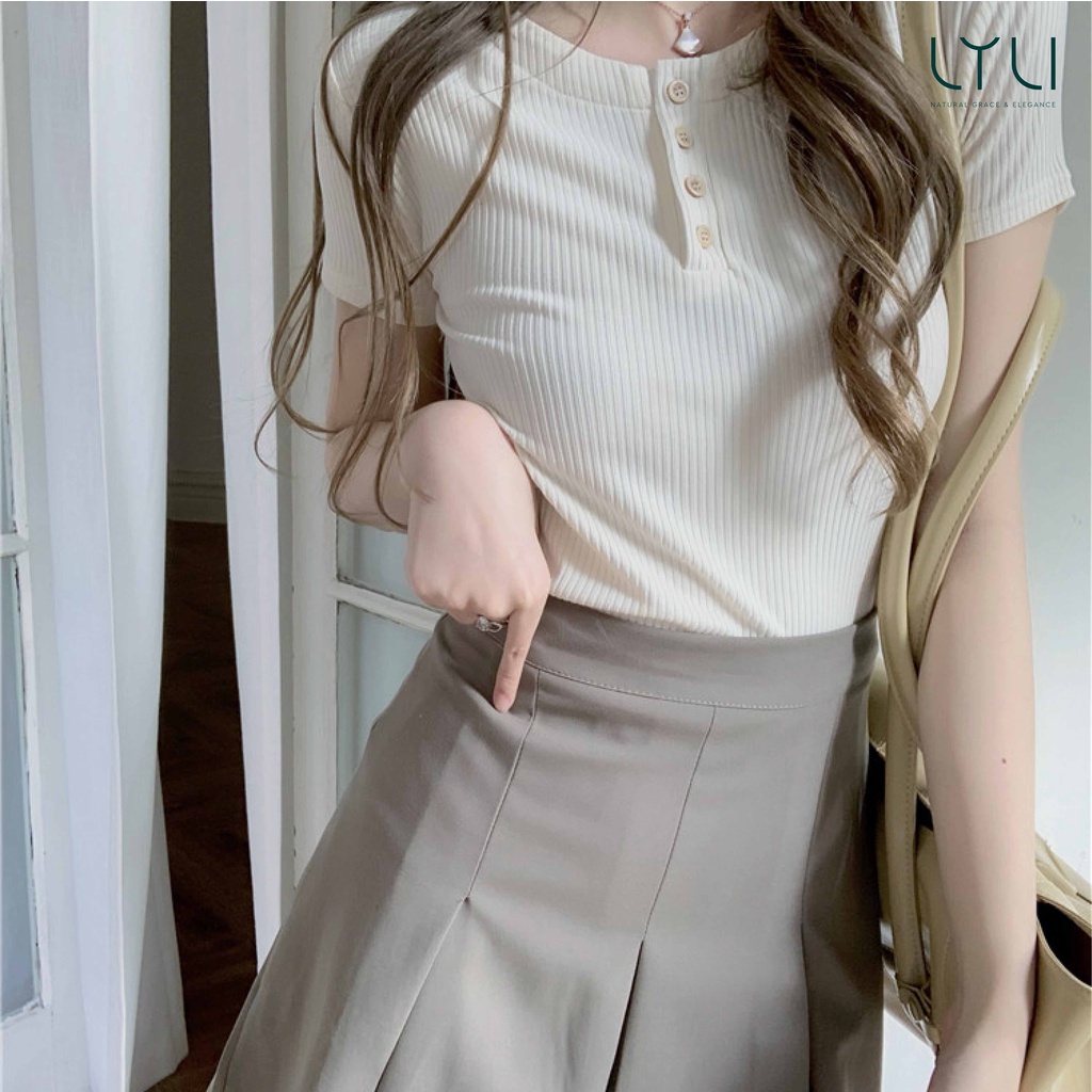 Set đồ 2 món Áo thun croptop ngắn tay ôm sát - Chân Váy tennis chất Kaki xếp ly Lylibeauty chất áo cotton co giãn TL30