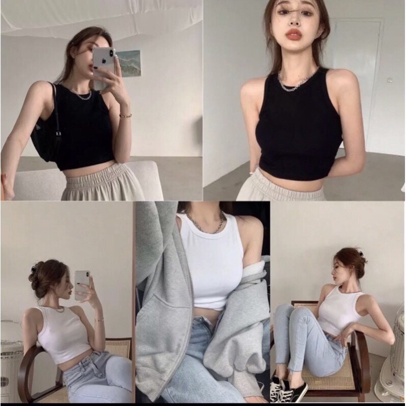 Áo ba lỗ thun tăm co giãn dáng croptop, áo tập gym yoga T12