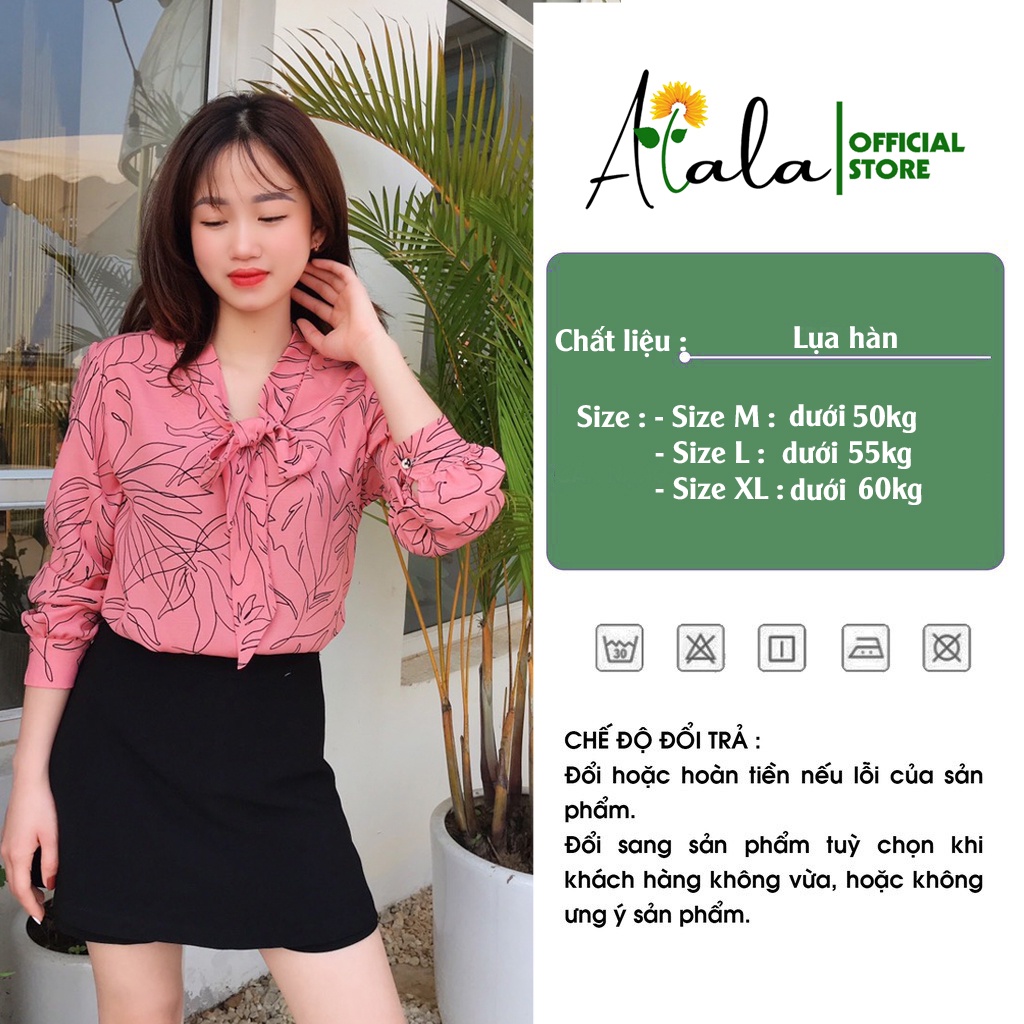 Áo sơ mi nữ công sở lụa tay phồng thắt nơ hàng thiết kế ALALA phong cách Hàn Quốc