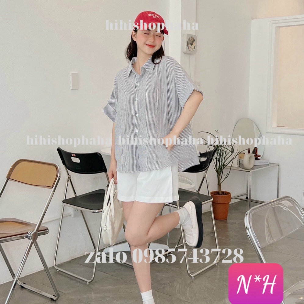 Áo sơ mi kiểu hàn quốc, áo kẻ xẻ cúc lưng cách điệu hihishophaha