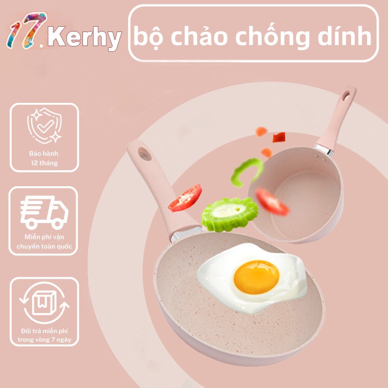 Bộ Nồi Chảo Chống Dính Cao Cấp 16cm Vân Đá Hoa Cương Hồng Đáy Từ Dùng Mọi Loại Bếp-chảo chiên mini, chảo sữa trẻ em