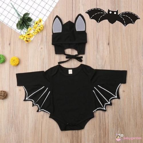 Bộ áo liền quần thiết kế kiểu người dơi + mũ xinh xắn vui chơi Halloween cho bé sơ sinh