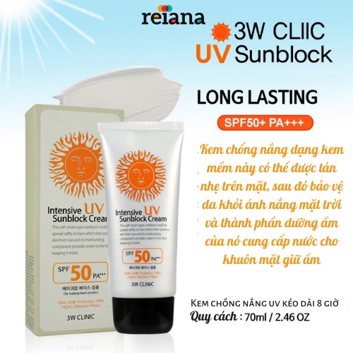 Kem Chống Nắng Hàn Quốc Dưỡng Ẩm, Trắng Da 3W CLINIC SPF50+/PA+++ - 70ml