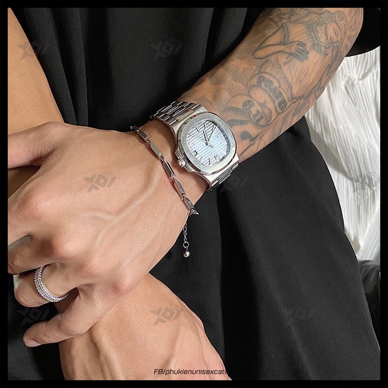 Vòng Tay Thép Titan Không Gỉ Hình Học Hoả Tiễn Màu Bạc Cool Ngầu - Lắc Tay Stainless Steel Phong Cách StreetStyle