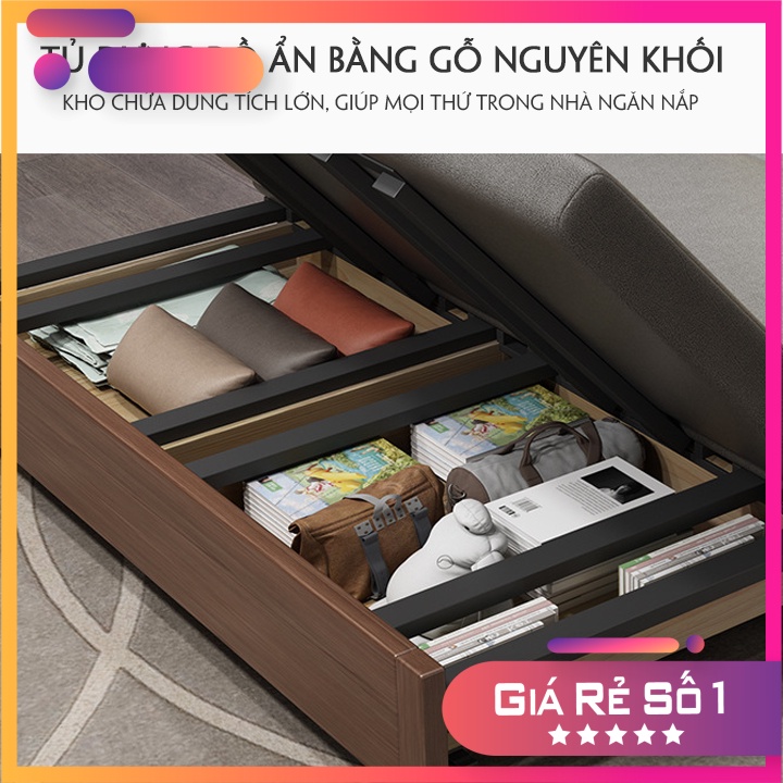 Sofa Giường Thông Minh tay gỗ tư nhiên - Ngăn Lưu Trữ Rộng Rãi - Gấp Gọn Tuỳ Ý - Khung Thép Dày Chịu Tải Trọng Lớn.