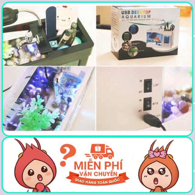 Bể Cá Mini Để Bàn Tặng Kèm Đá Màu Và Cây Cảnh Nhựa - 2019