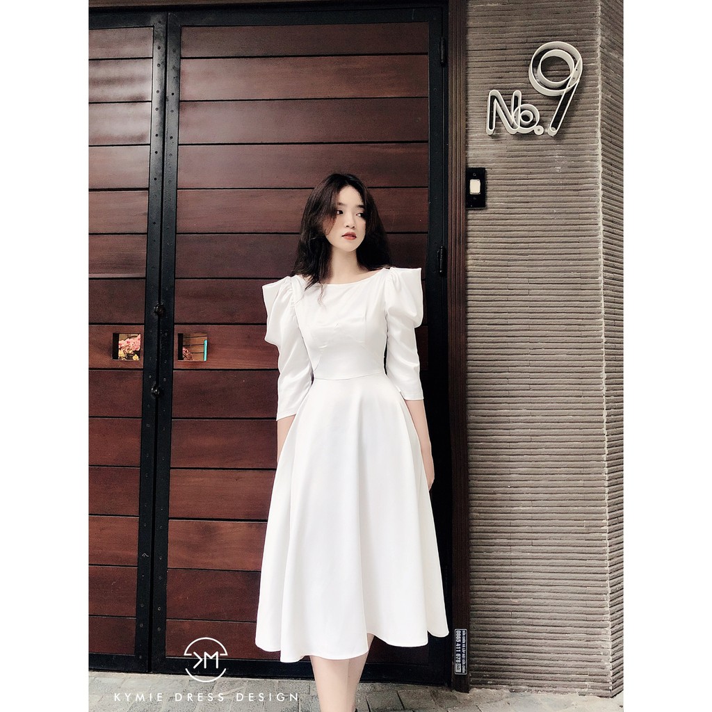 [Mã FAGREAT1505 giảm 8% tối đa 50K đơn 250K] Váy nữ thiết kế tay bồng đầm xòe dáng dài màu trắng trơn V267 KYMIE | BigBuy360 - bigbuy360.vn