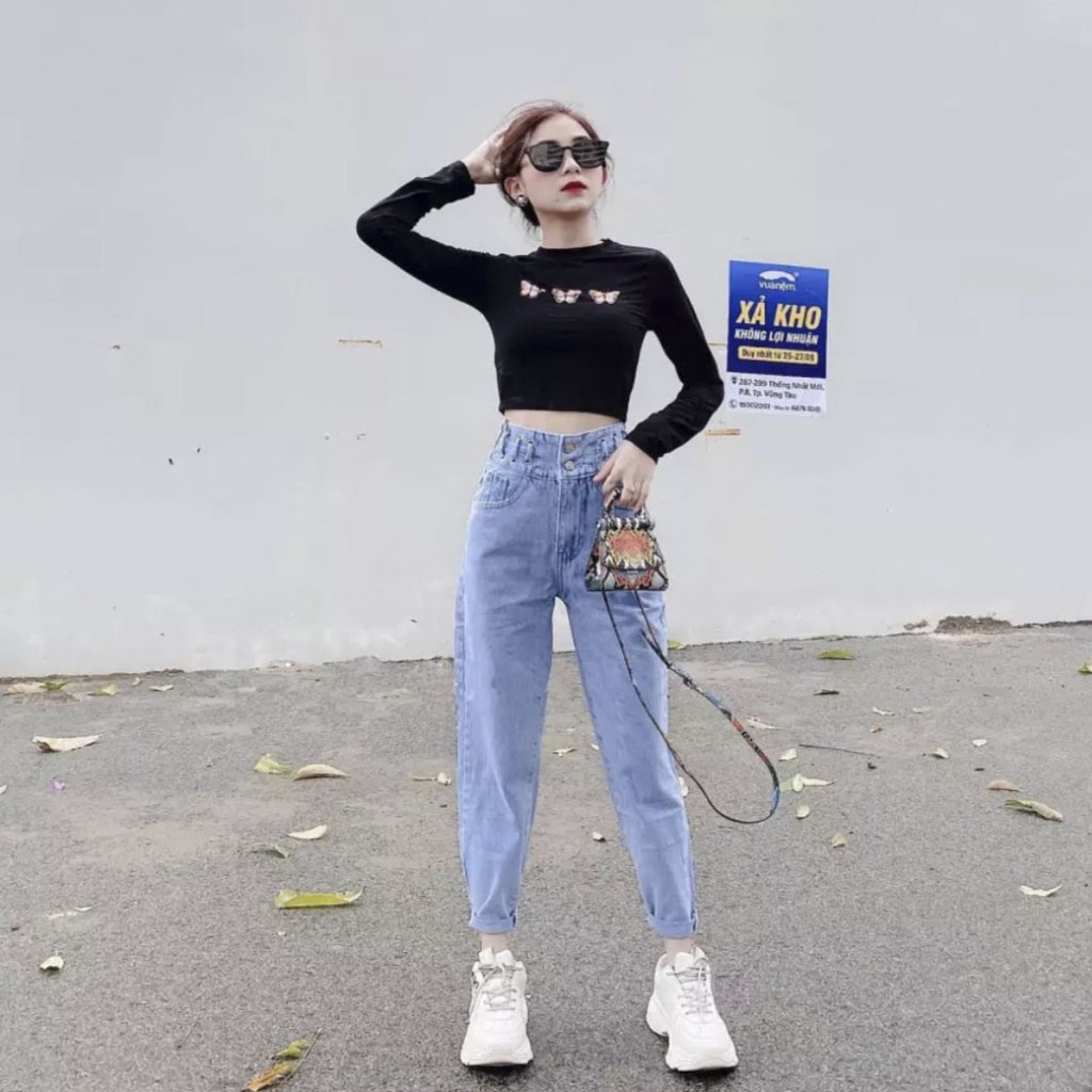 Quần baggy jeans nữ lưng siêu cao lai cuốn mẫu mới siêu hot tại thuydieushop96 bg1