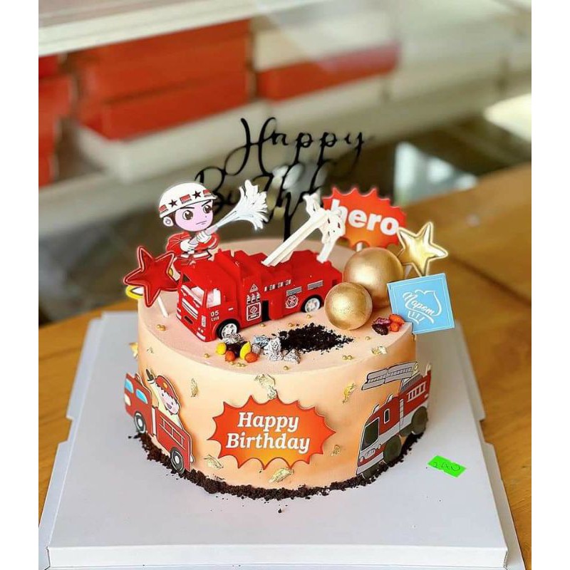 Bộ 5 xe ô tô máy bay cứu hỏa trang trí bánh kem, xe cứu thương trang trí bánh kem sinh nhật