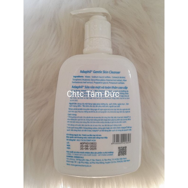 Chai 500ml sữa rữa mặt Adaphil Alcon.sản xuất tại nhà máy Gamma Chemical, nhà máy sản xuất các sản phẩm hàng đầu