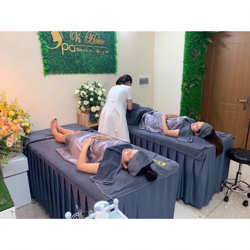 Ga phủ giường spa, nail, mi vải thun mè màu ghi đậm