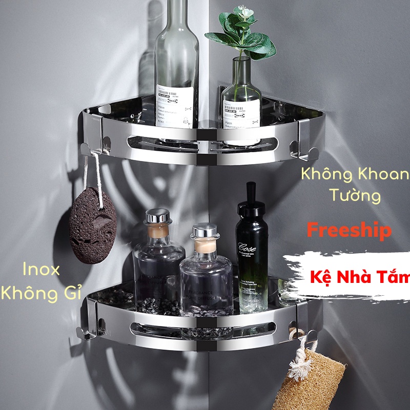 Kệ Nhà Tắm, Kệ Góc Nhà Tắm Inox Dán Tường Không Cần Khoan Đục LEON OFFICIAL