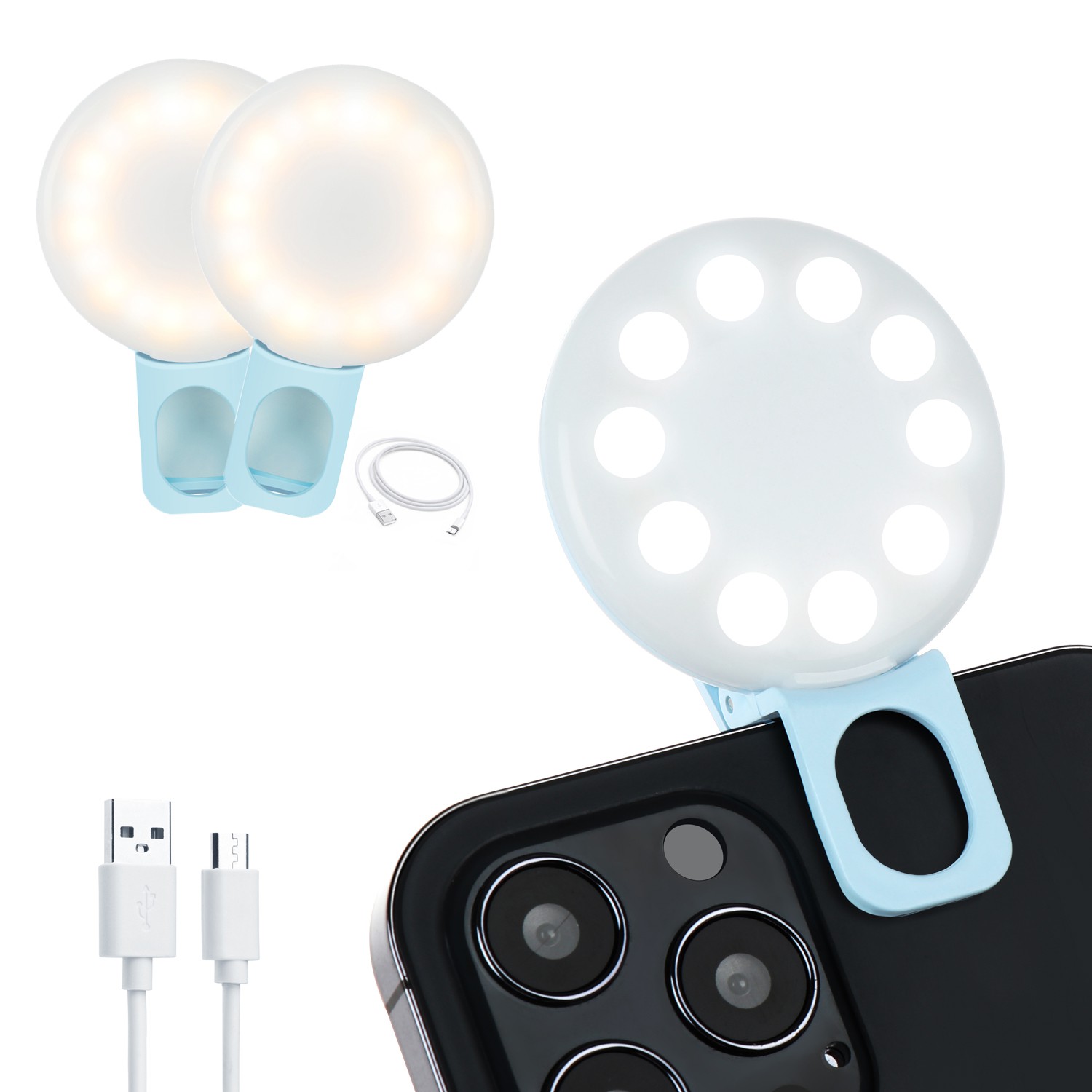 ❤LANSEL❤ 2PCS Cell-phone Clip On Ring Light Luminous Selfie Lamp Mobile Phone Universal LED Ring Flash Photographic Lights Gifts USB Mini