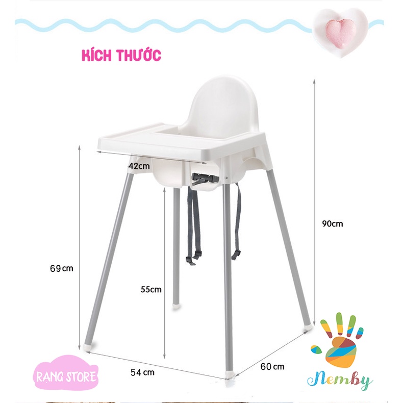 Ghế ăn dặm cho bé đa năng Nemby ghế ngồi ăn dặm cho bé từ 6 tháng tập ăn dặm có bàn ăn tháo rời, chiều cao cố định GHE2