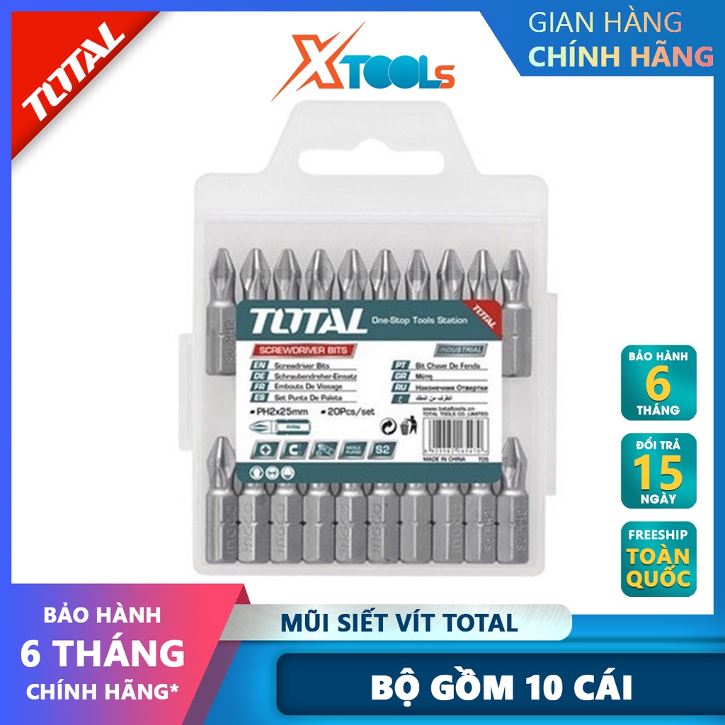 Mũi siết vít bake 2 đầu TOTAL TAC16PH253 | bộ 10 mũi siết vít bake  [CHÍNH HÃNG] [XTOOLs]