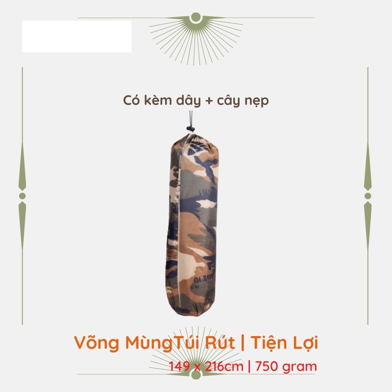 [NHỎ GỌN] Võng MùngTúi Rút | Tiện Lợi | Vải Trơn | Có Kèm Dây + Cây Nẹp | VT MART